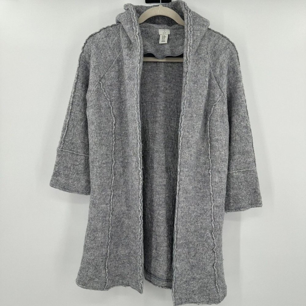 Joie Gray Hooded Wool Blend Open Front Sweater Heavy Seam‎ Size Medium